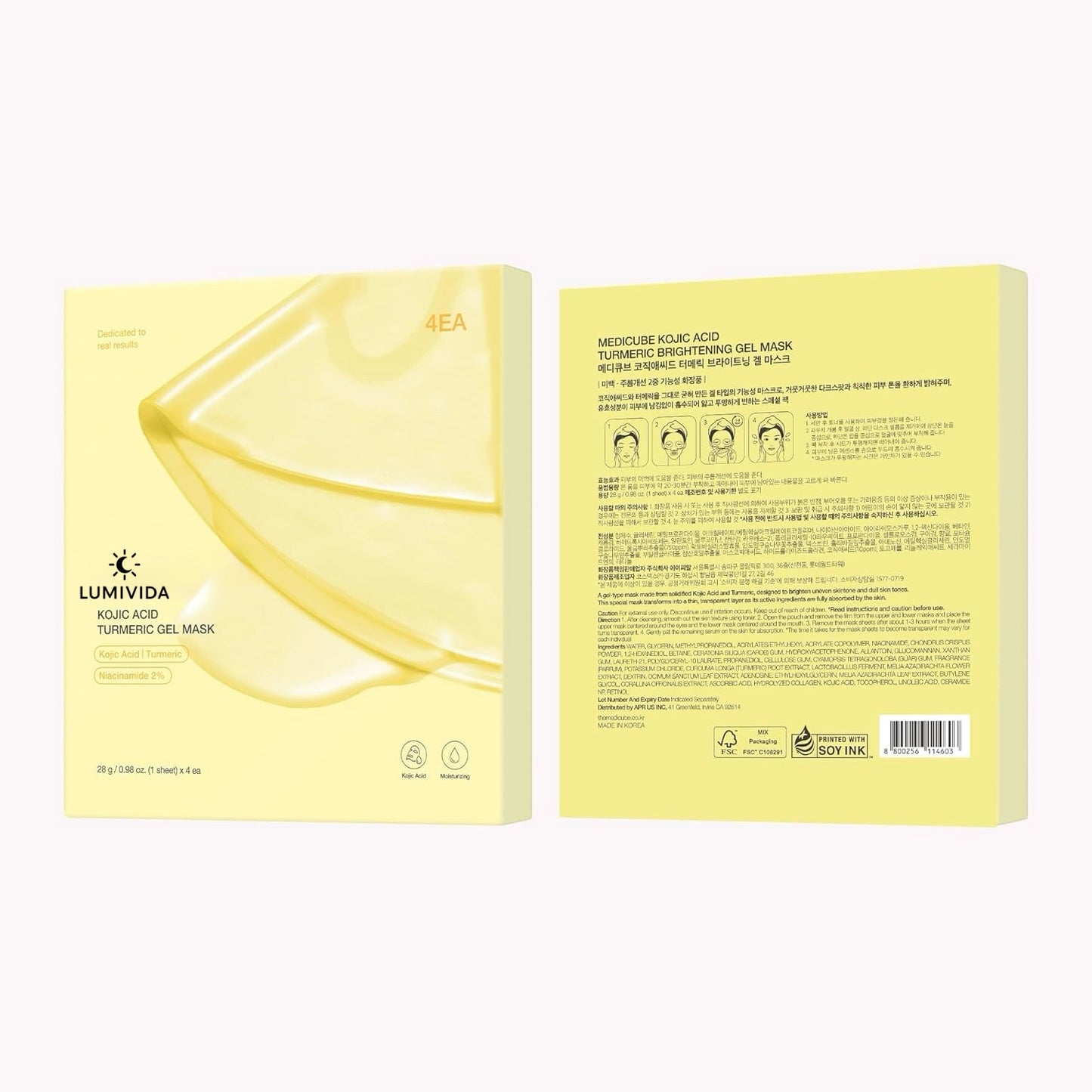 LUMIVIDA KOJIC ACID TURMERIC FACE MASK 4 EACH