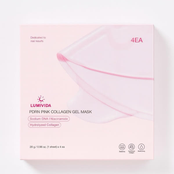 LumiVIda SALMON PDRN Pink Collagen Gel Sheet Mask, 4 Pack, Hydrolyzed Collagen with Sodium DNA and Niacinamide for Anti-Aging and Moisturizing