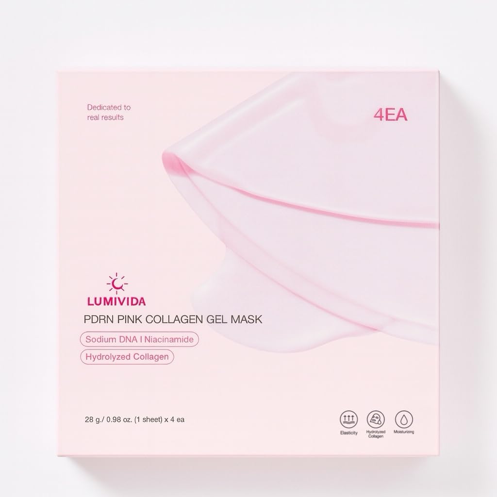 LumiVIda SALMON PDRN Pink Collagen Gel Sheet Mask, 4 Pack, Hydrolyzed Collagen with Sodium DNA and Niacinamide for Anti-Aging and Moisturizing